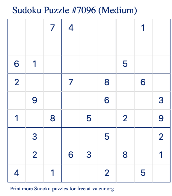 Free Printable Medium Sudoku Puzzle number 7096