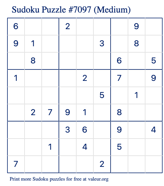 Free Printable Medium Sudoku Puzzle number 7097