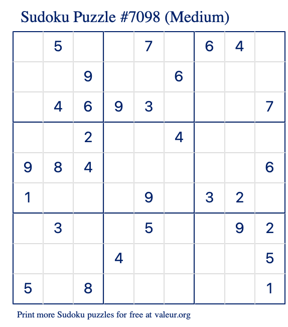 Free Printable Medium Sudoku Puzzle number 7098