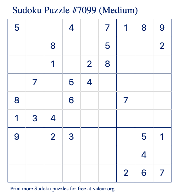 Moderate Sudoku Puzzles – Free Printable