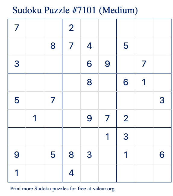 Free Printable Medium Sudoku Puzzle number 7101