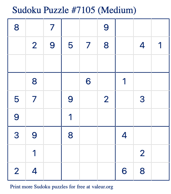 Free Printable Medium Sudoku Puzzle number 7105