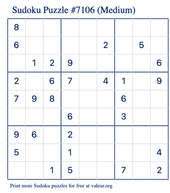 Free Printable Medium Sudoku Puzzle number 7106