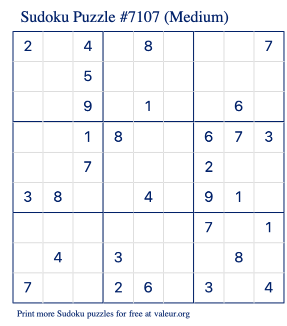 Free Printable Medium Sudoku Puzzle number 7107