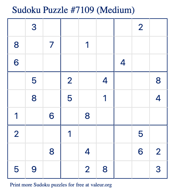 Free Printable Medium Sudoku Puzzle number 7109