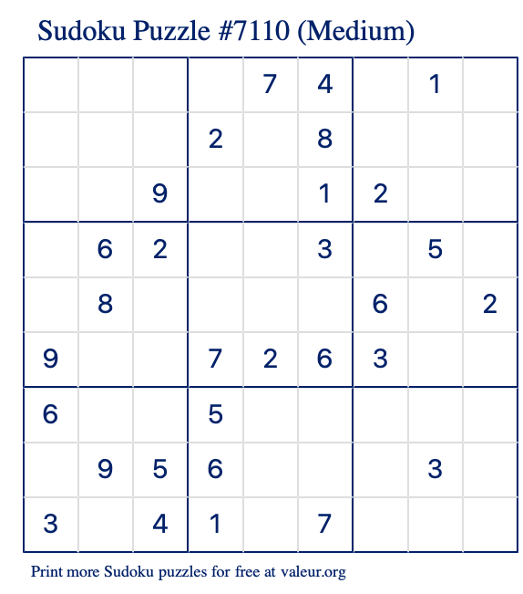 Free Printable Medium Sudoku Puzzle number 7110