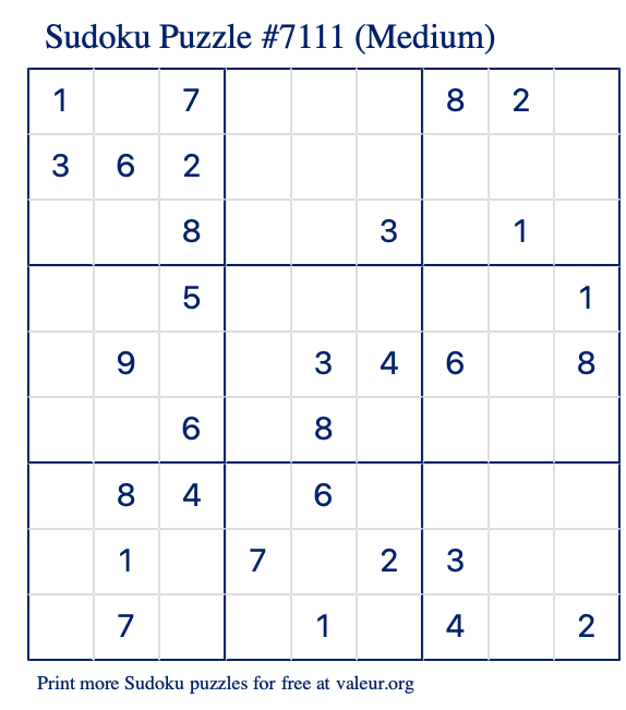 Free Printable Medium Sudoku Puzzle number 7111