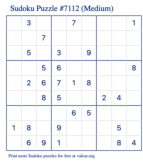 free printable medium sudoku with the answer 7112