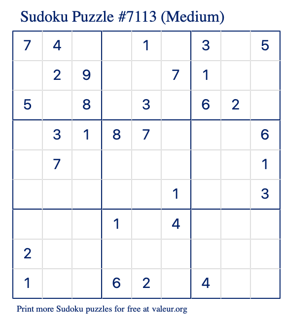 Free Printable Medium Sudoku Puzzle number 7113
