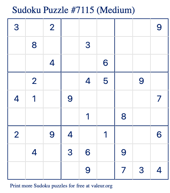 Free Printable Medium Sudoku Puzzle number 7115