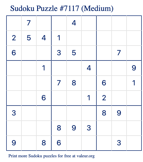 Free Printable Medium Sudoku Puzzle number 7117