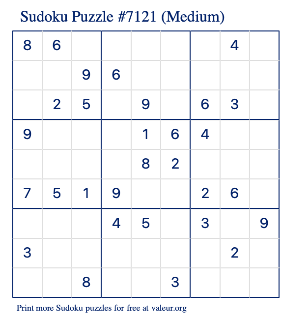 Free Printable Medium Sudoku Puzzle number 7121