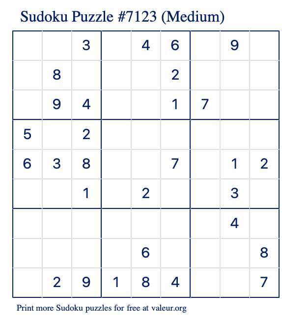 Free Printable Medium Sudoku Puzzle number 7123
