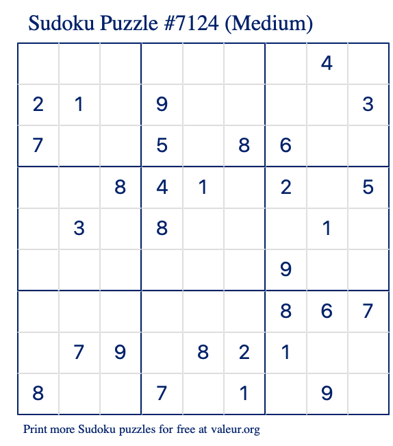 Free Printable Medium Sudoku Puzzle number 7124