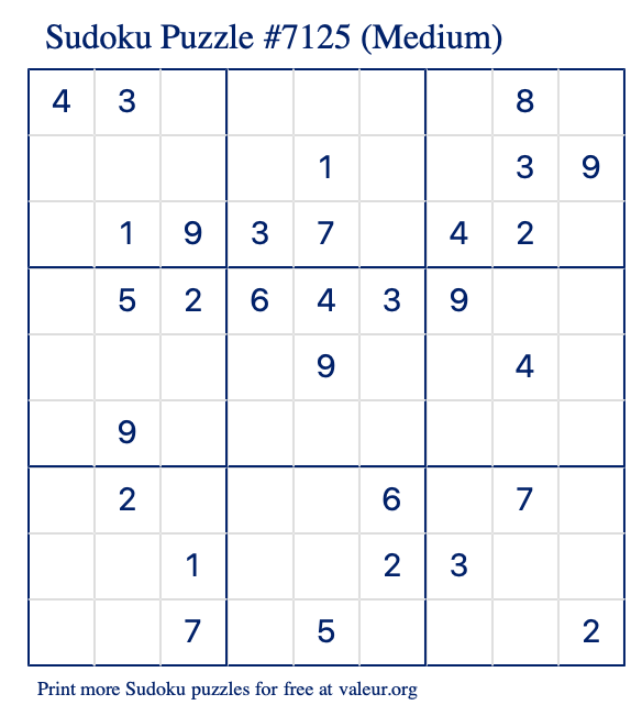 Free Printable Medium Sudoku Puzzle number 7125