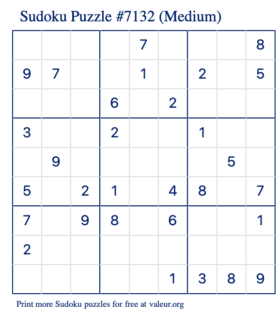 Free Printable Medium Sudoku Puzzle number 7132