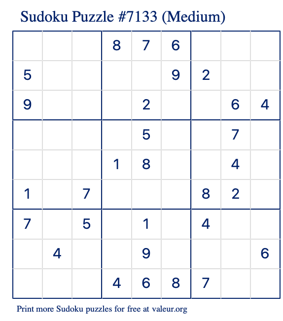 Free Printable Medium Sudoku Puzzle number 7133