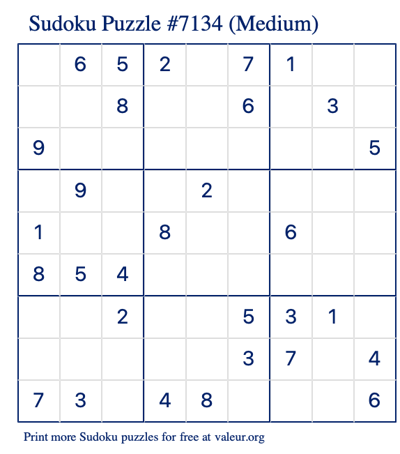 Free Printable Medium Sudoku Puzzle number 7134