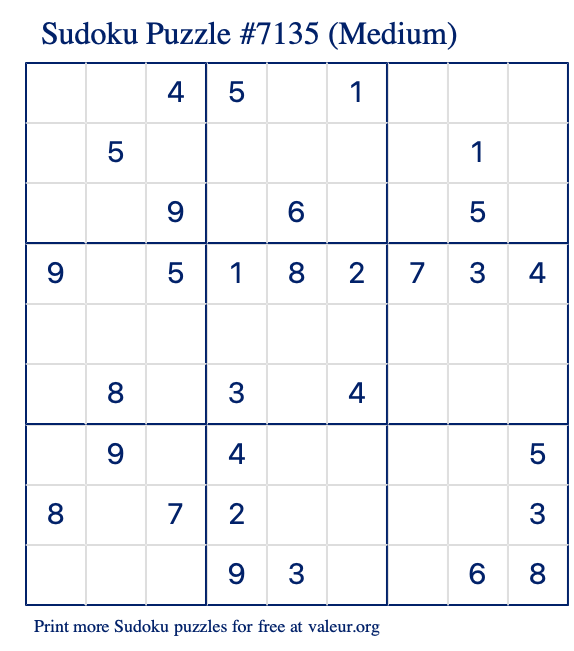 Free Printable Medium Sudoku Puzzle number 7135