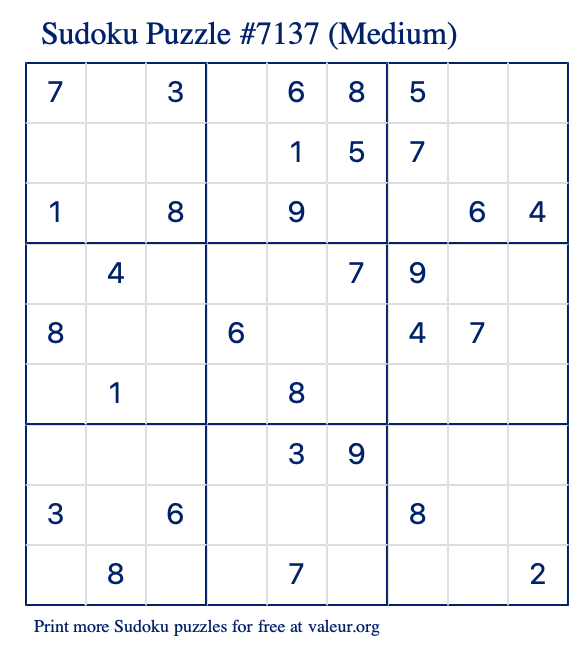 Free Printable Medium Sudoku Puzzle number 7137