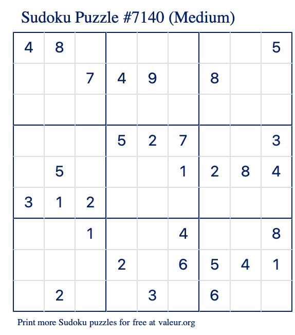Free Printable Medium Sudoku Puzzle number 7140
