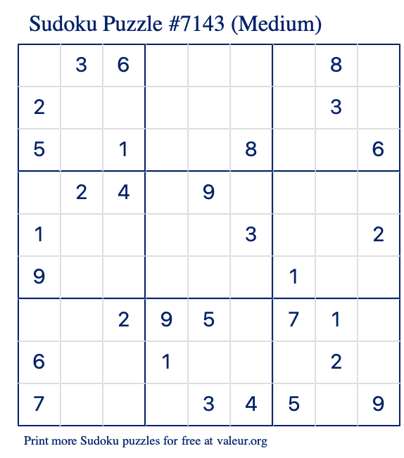 Free Printable Medium Sudoku Puzzle number 7143