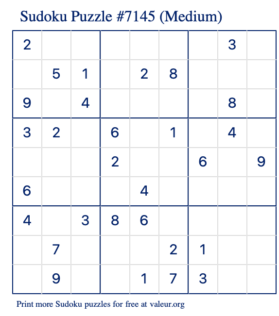 Free Printable Medium Sudoku Puzzle number 7145