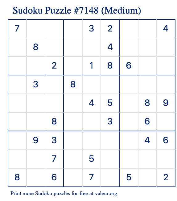 Free Printable Medium Sudoku Puzzle number 7148