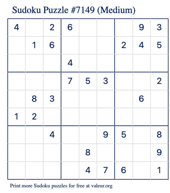 Free Printable Medium Sudoku Puzzle number 7149