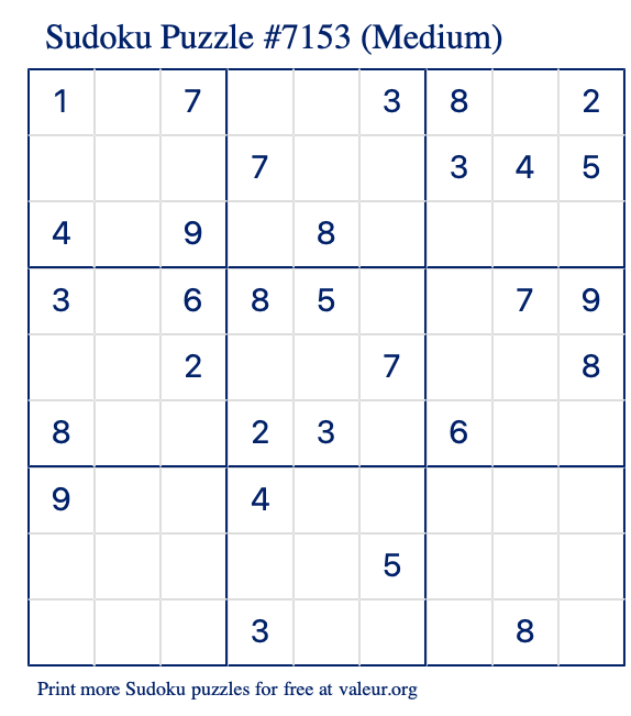 Free Printable Medium Sudoku Puzzle number 7153