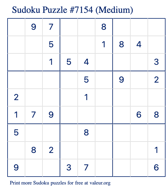 Free Printable Medium Sudoku Puzzle number 7154