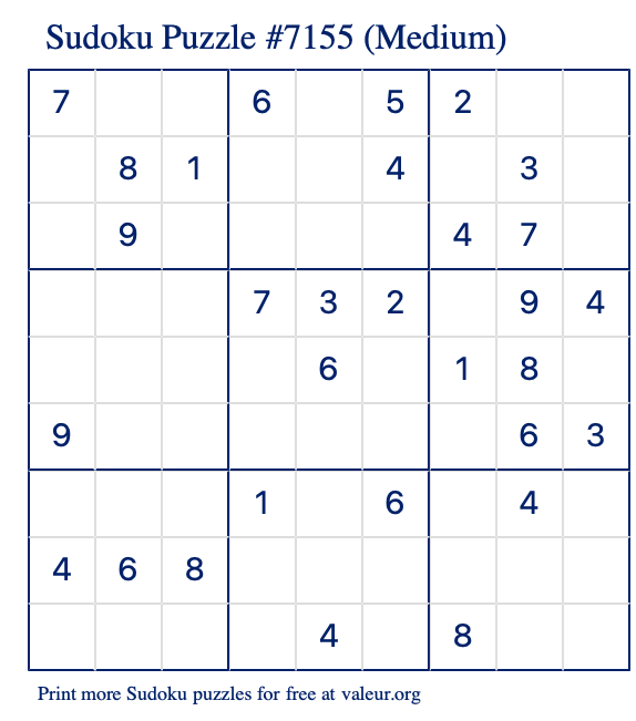 Free Printable Medium Sudoku Puzzle number 7155