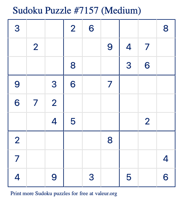 Free Printable Medium Sudoku Puzzle number 7157