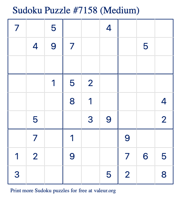 Free Printable Medium Sudoku Puzzle number 7158