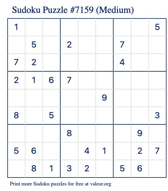 Free Printable Medium Sudoku Puzzle number 7159