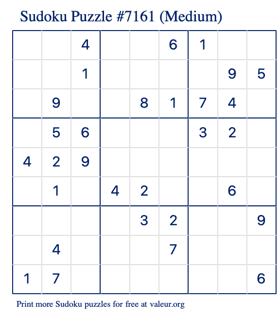 Free Printable Medium Sudoku Puzzle number 7161