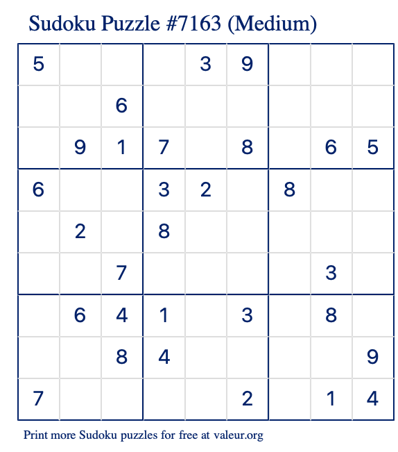 Free Printable Medium Sudoku Puzzle number 7163