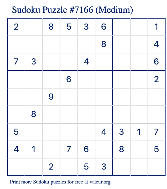 Free Printable Medium Sudoku Puzzle number 7166