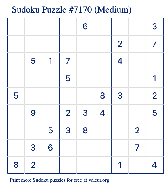 Free Printable Medium Sudoku Puzzle number 7170