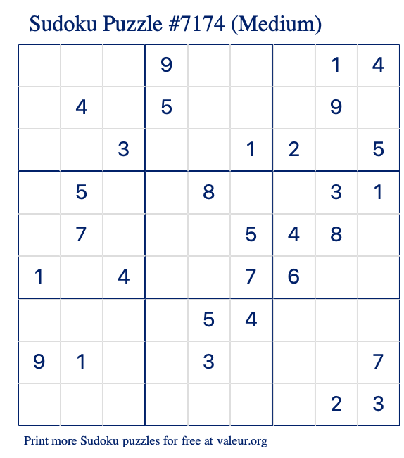 Free Printable Medium Sudoku Puzzle number 7174