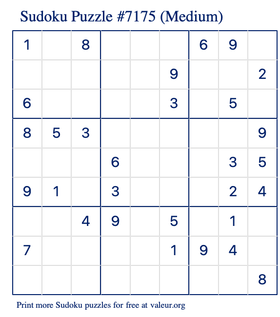 Free Printable Medium Sudoku Puzzle number 7175