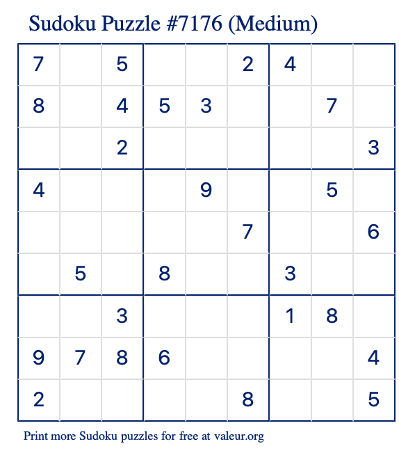 Free Printable Medium Sudoku Puzzle number 7176