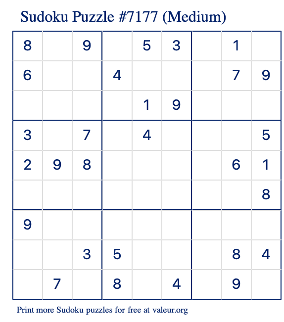 Free Printable Medium Sudoku Puzzle number 7177