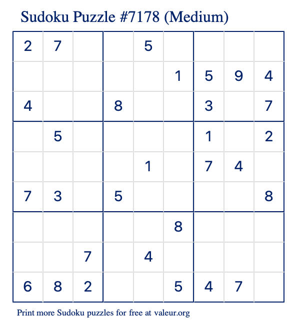 Free Printable Medium Sudoku Puzzle number 7178
