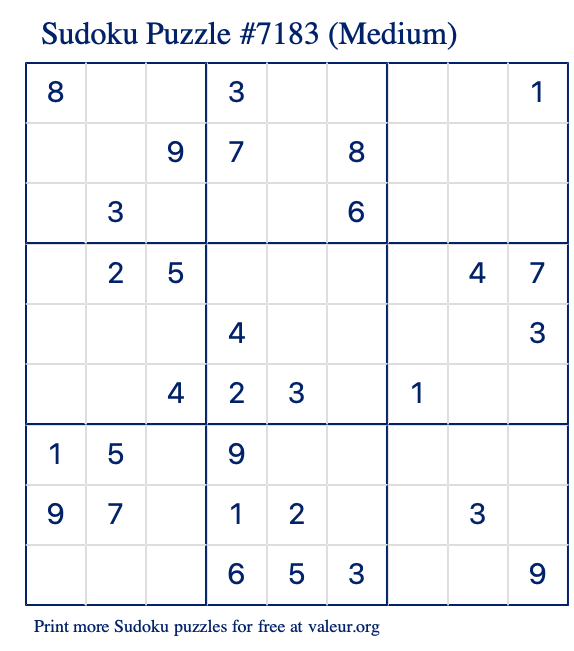 Free Printable Medium Sudoku Puzzle number 7183