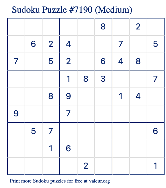 Free Printable Medium Sudoku Puzzle number 7190