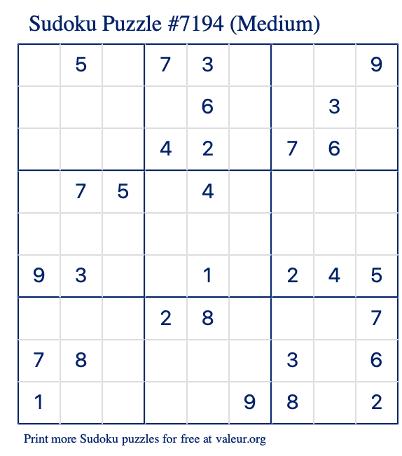 Free Printable Medium Sudoku Puzzle number 7194