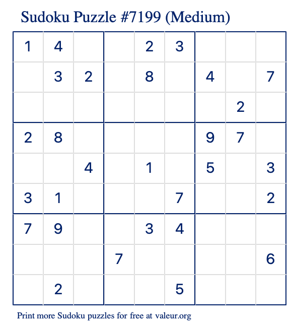 Free Printable Medium Sudoku Puzzle number 7199