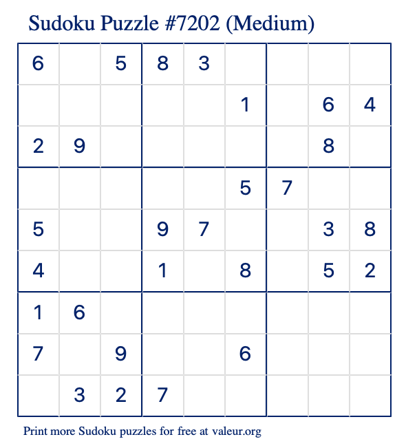 Free Printable Medium Sudoku Puzzle number 7202