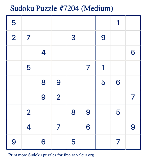 Free Printable Medium Sudoku Puzzle number 7204